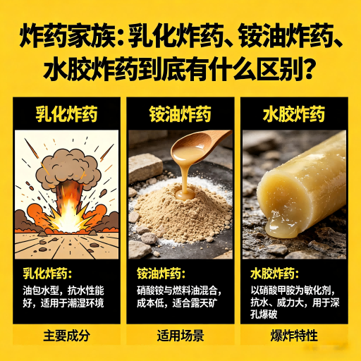 蒙山炸药家族：乳化炸药、铵油炸药、水胶炸药到底有什么区别？